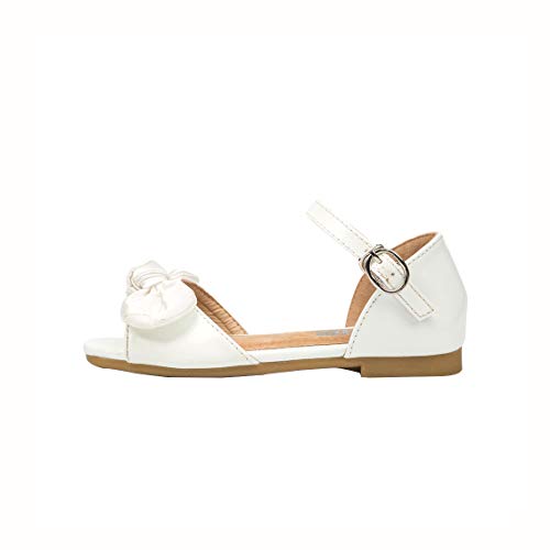 Cute Summer Open Toe Sandals for Little Kids Girls and Toddler Girls,Made by Synthetic Patent Leather, Bow Flat Shoes for Princess Dresses with Ankle Strap2