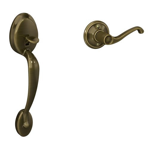 Image of SCHLAGE Plymouth Front Entry Handle Flair Left-Handed Interior Lever (Antique Brass) FE285 PLY 609 FLA LH