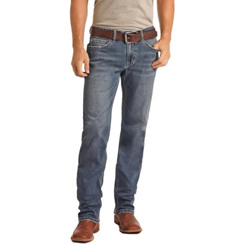 Rock & Roll Denim Men's and Hooey Revolver Medium Wash Stretch Slim Straight Pecan 34W x 36L2