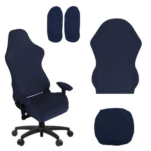 CAAGGMM Coprisedia Gaming Elasticizzata, 4 Pezzi Gioco Lavabili Copertura delle Sedia, Blu Navy Rivestimento Elasticizzato per Sedia da Ufficio, Gaming Chair Cover, per Chair da Computer, Chair Gioco