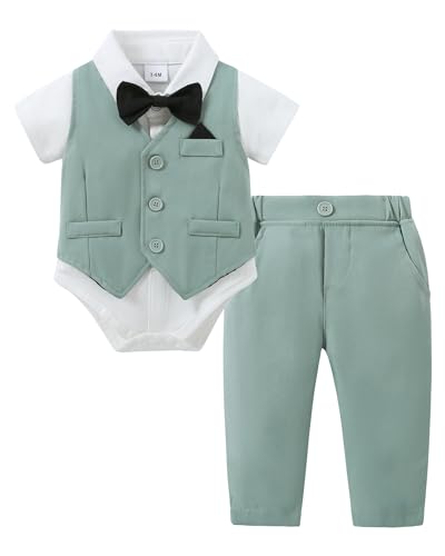 Image of DISAUR Baby Boy Clothes Toddler Boy Outfits 4PCS Gentleman Dress Romper /Vest /Pants /Bow Tie Cotton Suit Sets