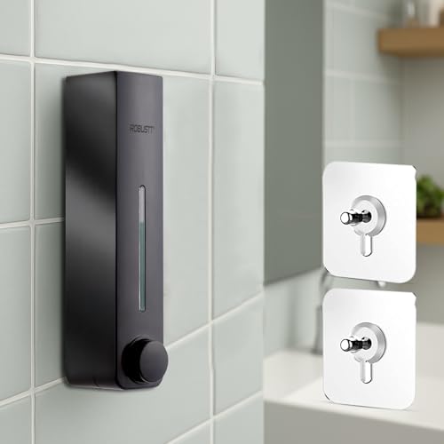 Image of Robustt Stylish Wall Mounted Liquid Soap Dispenser 360ML (Black, Pack of 10) - with Adhesive Hooks | Easy Installation for Bathroom & Kitchen - Durable ABS Material, Sleek Design
