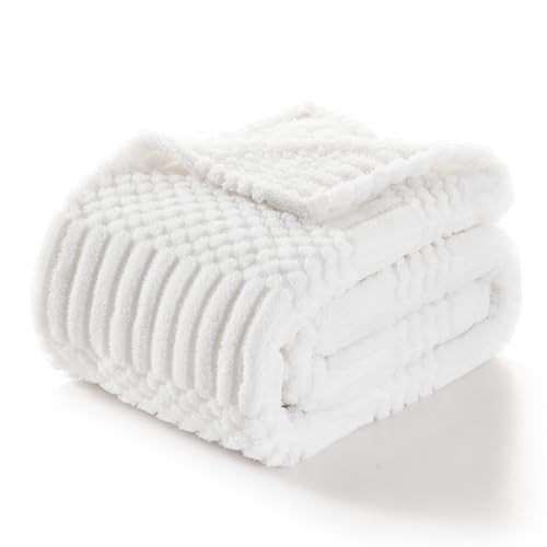 lifein Throw Blanket for Couch-White Boho Throw Blanket, Cream Soft Fleece Plush Lightweight Blankets&Throws for Spring, Fuzzy Decorative Blankets for Livingroom Bed Sofa Chair (50x60, White)