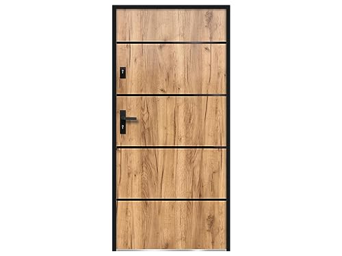 Venta-unica - Puerta de entrada de acero y inox Alt. 207 x Ancho 100 cm efecto roble - abre a la derecha - NAXARA