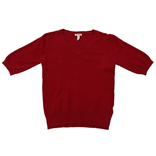 Womens Short Sleeve Sweaters Tops Summer Soft V-Neck Pullover Shirt Lightweight Knit Sweater (As1, Alpha, M, Regular, Regular, Red) #TOP4