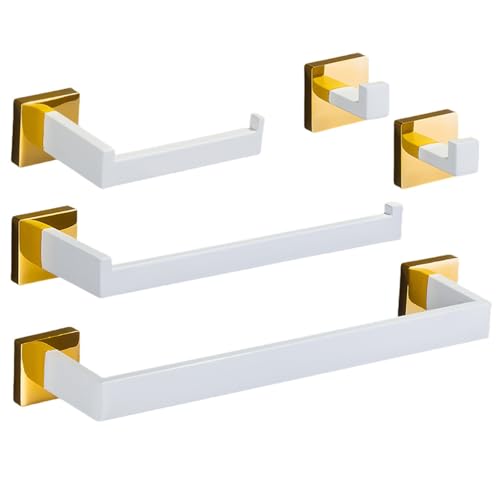 Ensemble d'accessoires de salle de bain or blanc 5 pièces - 2
