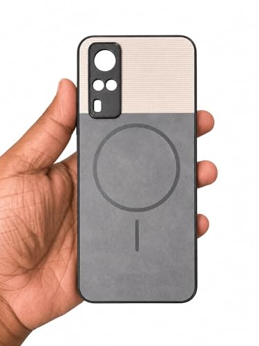 Image of Bintage Mac Safe Design Hard Slim Back Case | Soft Border Camera Protect | Dual PU Leather Finish Back Cover Compatible for Vivo Y31 2020 - White & Grey