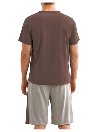 SweatyRocks Men's Pajamas Set Pocket Front Tee with Shorts 2 Piece Sleepwear Lounge Sets2