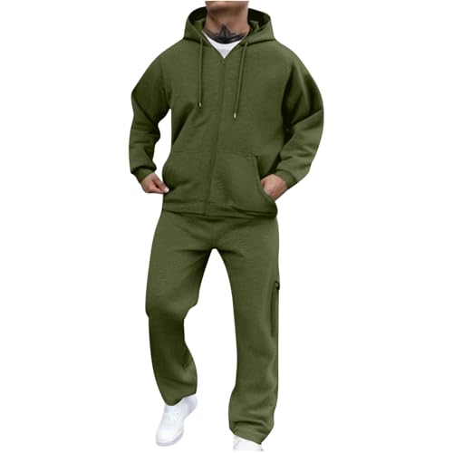 Mens Track Suits 2 Piece Set Fleece Lined Sweatsuits Full Zip Up Hoodie and Cargo Pants Tracksuits with Pockets 2025 Fall Fashion Gym Outfits Activewear Workout Clothes 01Army Green 3X-Large