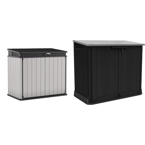 Keter Store It Out Premier XL Outdoor Garden Storage Shed, Grey and Black, 141 x 82 x 123.5 cm & 249319 Store it Out Nova Outdoor Garden Storage Shed, 32 x 71.5 x 113.5 cm, Dark Grey
