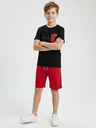 Image of SOLY HUX Boy's Letter Graphic Short Sleeve Tee Shirt and Drawstring Waist Shorts Set 2 Piece Outfit