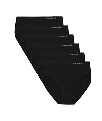 Channo Bragas Clásicas Básicas Mujer de Licra sin Costuras Efecto Invisible Midi Altas Color Liso - Pack de 6, Negro, XL