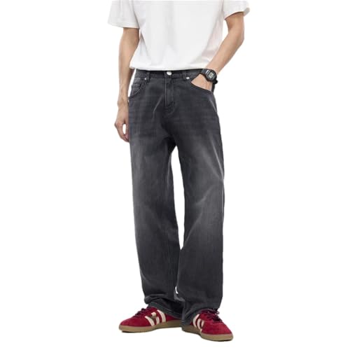 Men Wide Leg Denim Pants Stretch Baggy Loose Straight Vintage Trousers Large Size Gray Jeans
