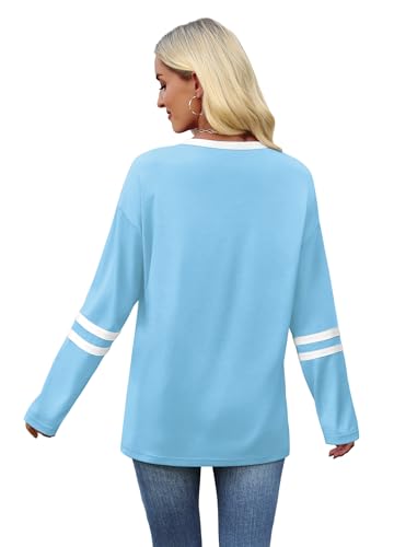 Image of Sampeel Long Sleeve Shirts for Women Color Block Casual Tops Fall Outfits 2026 Basic Tees Trendy Spring Clothes