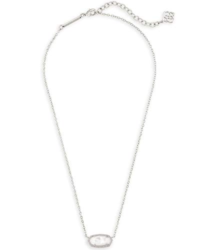 Kendra Scott Elisa Short Pendant Necklace For Women, Dainty Fashion Jewelry, Ivory Mother Of Pearl, Rhodium-Plated #TOP1