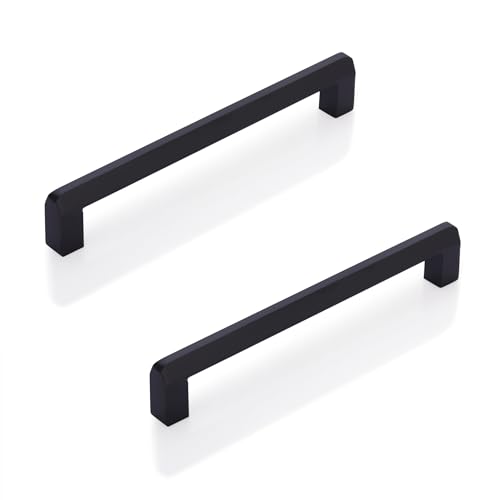 Image of LAPO 6 Inch Cabinet Handles for Kitchen, Stainless Steel Handle for Storage Drawers & Cupboard, Comfortable Grip, Scratch Resistant Surface, Hole to Hole Size 16 cm, DIY Fit (160mm, Black, Pack of 3)