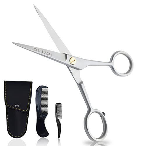 Professional Beard Mustache Hair Trimming Grooming Cutting Scissors Shears Comb Tool Kit Leather Case for Men