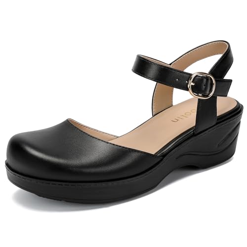 DOBOLIN Women's Closed Toe Sandals Mary Janes for Women Comfort Walking Shoes for Long Standing Work Nursing Shoes Black Size 7