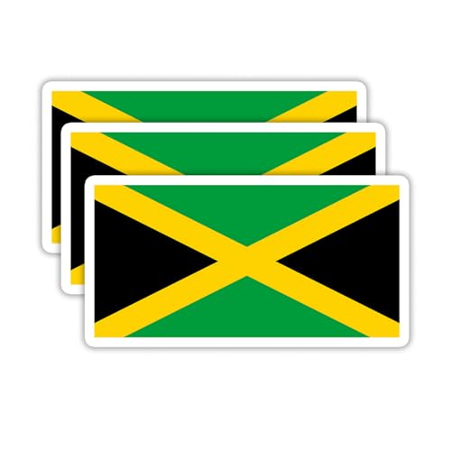 Image of (3PCS) Jamaica Flag stickers, Countries Flag Stickers - Waterproof Vinyl Decals For Laptops, Tumblers, Water Bottles, Books, Scrapbooks, Size 3 x 1.6 Inch
