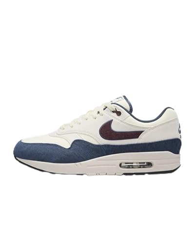 Nike Men's Air Max 1 Shoes Coconut Milk/Armory Navy/Light Orewood Brown/Burgundy Crush Size-10.5