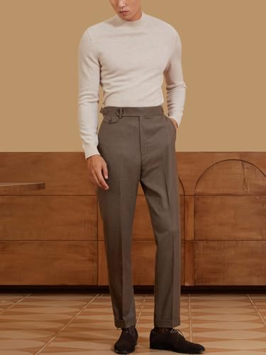 Men's Dress Pants Pleated Front Casual Hidden Expandable Waist Dress Suit Pants3