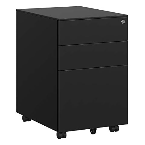 SONGMICS Lockable Mobile File Cabinet with 3 Drawers Cover