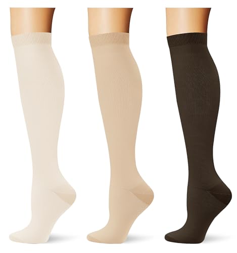 Image of (3 pairs) Compression Socks 20-30 mmHg Long Knee High Socks for Women Men Support Athletic Travel Daily Wear