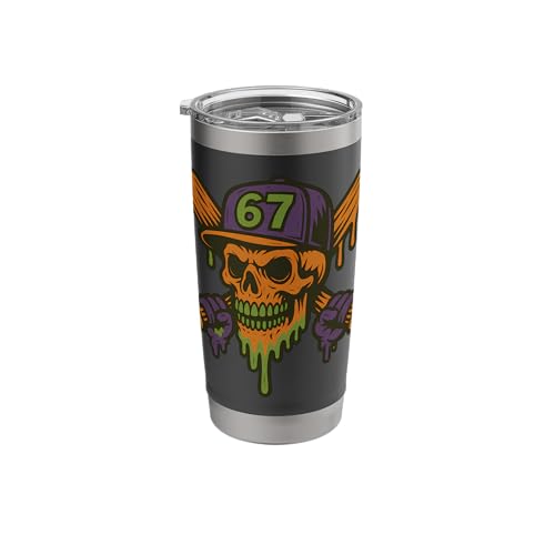 Six Seven 6 7 Baseball Skull Drip Halloween Horror Sports Stainless Steel Insulated Tumbler