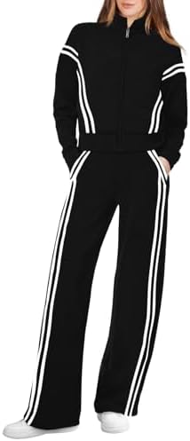 Women's casual suits, sports two-piece, zip-up sweatshirts, wide-...