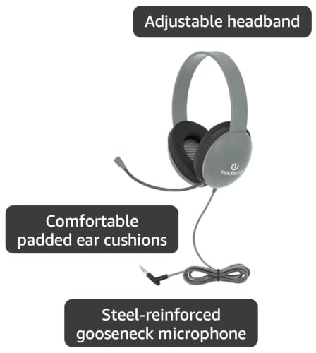 Image of Egghead Kids Heavy Duty Headset with Steel Reinforced Gooseneck Microphone, Chew-Resistant Tri-Shield Cord, Padded Ear Cushions, and Adjustable Headband