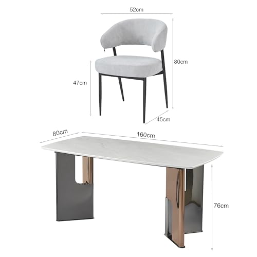 Image of The Attic Urban Crown 6 Chair Dining Set,Light Grey,Titanium, Rose Gold & Cream,160Cms