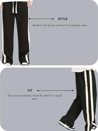 Image of GRECIILOOKS Men Casual Trouser | Men's Wide Leg Track Pants with Contrast Side Panel | Relaxed Drawstring Fit Streetwear Trousers | Loose Fit Joggers for Man