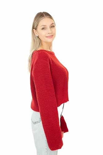 Madore Red Cropped Sweater for Women Pullover Sexy Womens Dark Wine Plus Valentines Day Christmas Holiday 20254