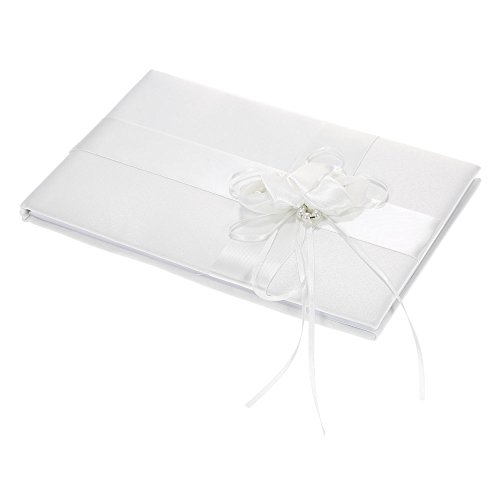 Baugger - Fita de cetim branco casamento Guset livro de assinatura e conjunto de carrinho de caneta