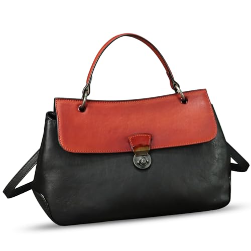 Image of Genuine Leather Handbag Satchel for Women Retro Leather Crossbody Bag Pouch Vintage Ladies Handbag Purse