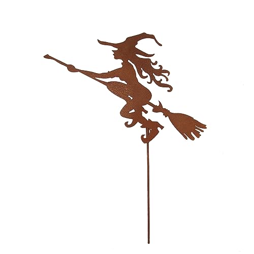UNUS Garden Gartenstecker Hexe auf Besen Gartendeko in Rostoptik...