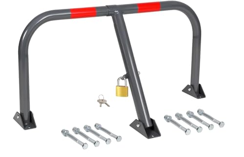 Foldable Steel Driveway Security Post 760mm - Lockable Driveway Barrier Grey Bollard Includes Lock & Fixings for Car Parks