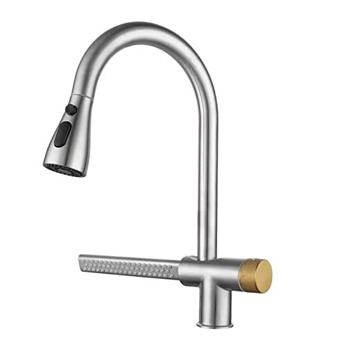 Robinet de cuisine avec pulvérisateur douchette extractible mitigeur évier inox brossé