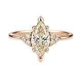Aotiwe Anillo de boda para mujer, anillos vintage estéticos de corazones con moissanita, oro blanco, regalo para el día de San Valentín, S 1/2, Oro rosa de 14 quilates, Moissanita
