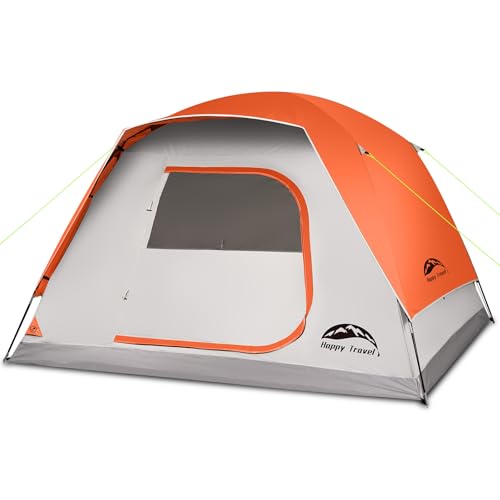 Happy Travel Camping Tent, 4/6 Person Dome Tents for Camping with Rainfly, Waterproof Clip Easy Setup Portable Family Tent with Mesh Windows, 20% More Headroom Backpacking Tents for Camping & Hiking