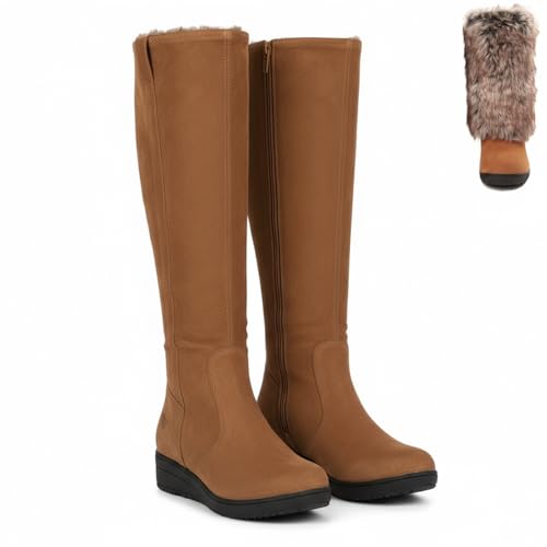 Womens Suede Warm Wedge Mid-Calf Boots Comfortable Plush Non-Slip Foldable Boot Shaft Stylish Ankle Boots