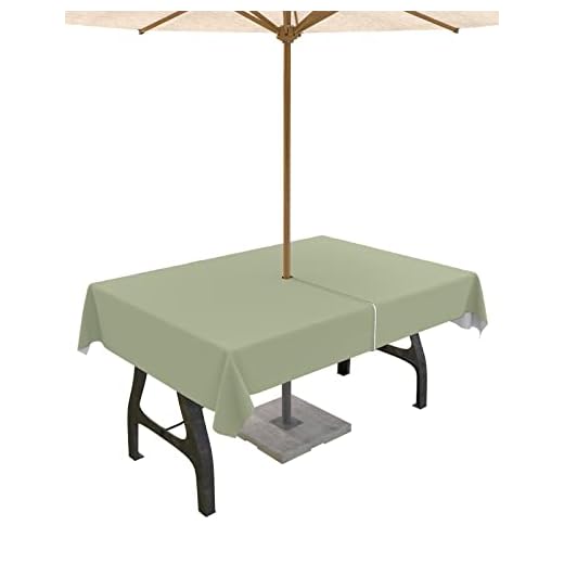 Best outdoor tablecloth with umbrella hole Lsrtoss Sage Green Outdoor Tablecloth