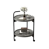[koulaya]円形テーブル リビング用 [マルチ機能サイドテーブル] ソファ横 ベッドサイド 移動式 コンパクトデザイン 人工大理石天板 木製フレーム (全角文字数:1) グレー