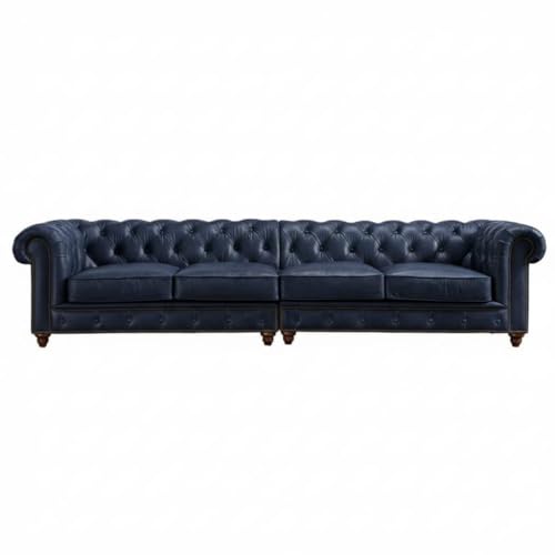 Image of Classic Leatherette Chester Sofa Set Button Tufted, Classic Style Sofa Set 3-Person Sofa for Living Room, Office, and Hallway Colour (Blue Leatherette, 4 Seater Sofa)