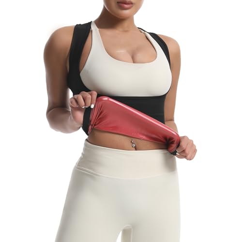 JBT Sauna Suit Sweat Vest for Women Weight Loss Waist Trainer Sweatsuit Vest Workout Tank Top Fitness Body Shaper (Red, XL)