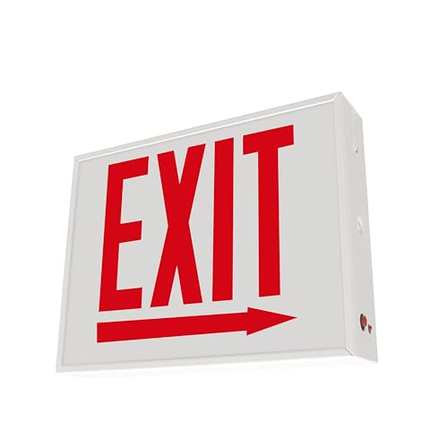 LFI Lights&reg; Chicago Approved Exit Sign, UL 924 Listed, (Right Arrow), Red LED, White, Steel...