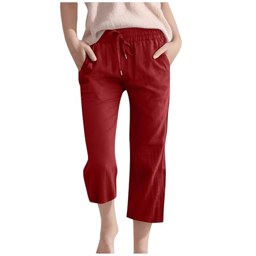 Capri Pants for Teen Girls Casual 2025 Summer Drawstring High Waist Linen Pants Trendy Wide Leg Cropped Trousers