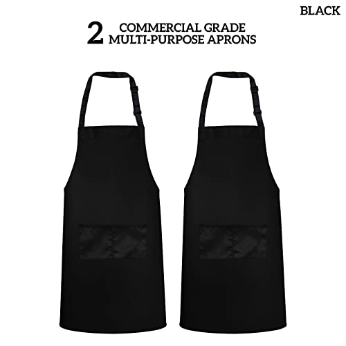 Image of GREEN LIFESTYLE 2 Pack Chef Apron with Pockets - Grilling Aprons for Men, Waterproof Cooking Apron for BBQ, Work or Restaurant Use, Kitchen Aprons for Women with Pockets - Black