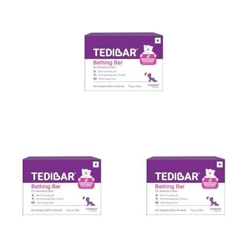 Image of Tedibar Moisturising Baby Bathing Bar 75gx3 (Pack of 3) 100% Soap Free No. 1* Pediatrician Prescribed Moisturising Bar - By Torrent Pharma