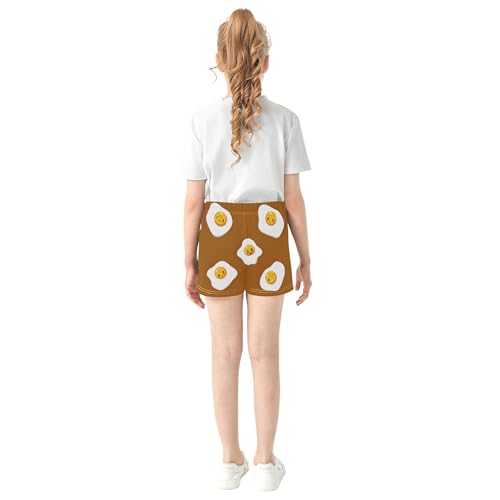 Girls Cute Fried Eggs Faces Shorts Brown Comfy Pajama Activewear Athletic Summer Youth Kids Clothes Custom, X-Small3